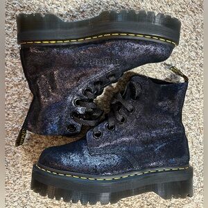 NEW Dr. Martens Molly 6-eye Iridescent Black Suede Platform Boots